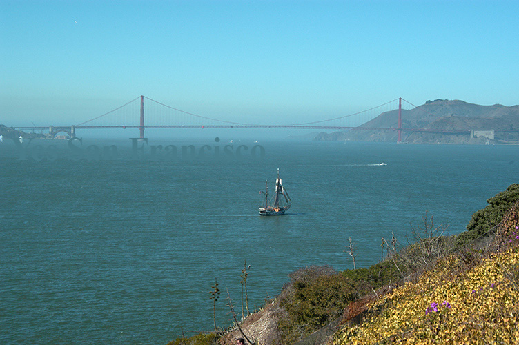 View from Alcatraz at Golden Gate Bridge