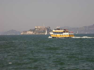 Alcatraz and Gold and Blue Boat