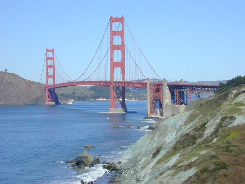 Golden Gate Bridge and Green California Cliffs
