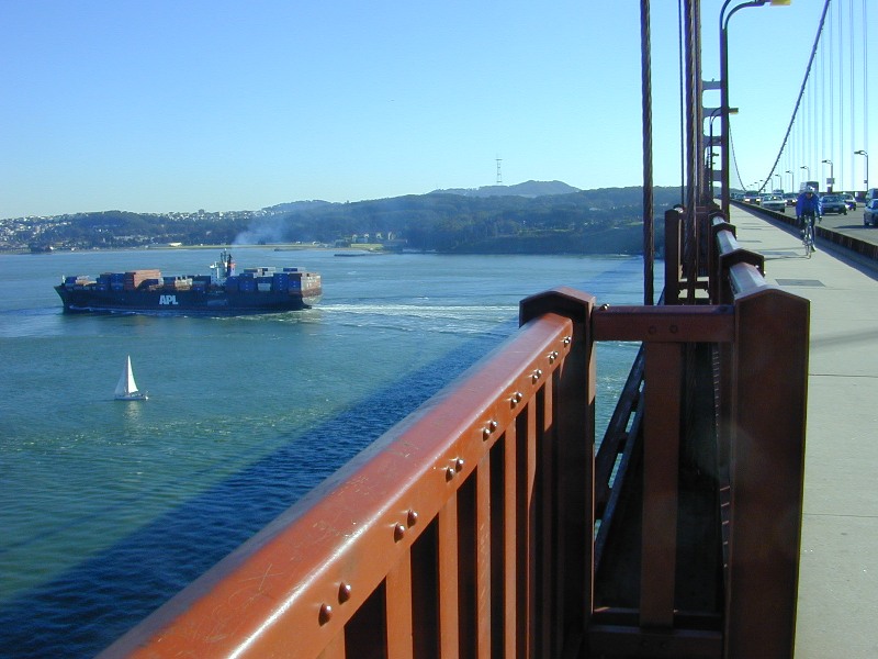 Golden Gate Bridge and a Cargo Ship